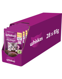 WHISKAS Junior paketėlis 28x85g drėgno maisto kačiukams su vištiena drebučiuose