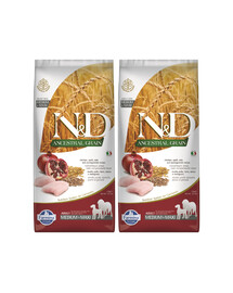 FARMINA N&D Ancestral Grain Dog Adult Medium & Maxi Chicken & Pomegranate 12 kg   Vištiena ir granatai 2 vnt