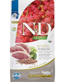 FARMINA N&D Quinoa Antis Brokoliai Brokoliai Šparagai Kastruotas ėdalas suaugusiems kastruotoms katėms 1,5 kg