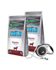 FARMINA Vet Life Dog Hepatic 12 kg maistas šunims, sergantiems kepenų ligomis + FLEXI New Comfort L Tape 8 m pavadėlis DOVANU