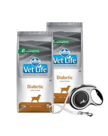 FARMINA Vet Life Dog Diabetic 12 kg diabetinis šunų maistas+ FLEXI New Comfort L Tape 8 m pavadėlis DOVANU