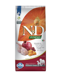 FARMINA N&D Quail Pumpkin & Pomegranate Adult Medium & Maxi sausas maistas šunims 12 kg