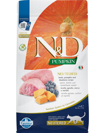 FARMINA N&D Pumpkin Cat Neutered Adult lamb & blueberry 1.5 kg ėriena ir mėlynės neutraliems po kastracijos