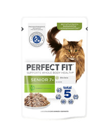 PERFECT FIT Senior 7+ paketėlis 12x85 g su kalakutiena ir morkomis padaže vyresnėms katėms