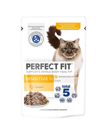 PERFECT FIT Sensitive 1+ paketėliai 12x85 g su vištiena padaže suaugusioms katėms