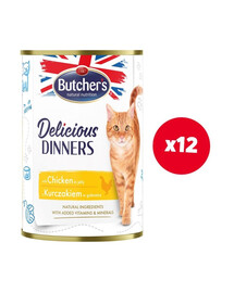 BUTCHER'S Delicious Dinners, kačių maistas, vištienos gabalėliai drebučiuose, 400g x 12