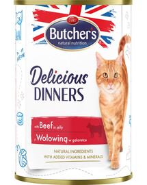 BUTCHER'S Delicious Dinners, kačių ėdalas, jautienos želė gabalėliai, 400g