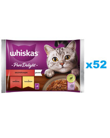 WHISKAS Adult paketėlis 13*4 x 85g Juicy Bites drėgnas kačių ėdalas su jautiena, vištiena