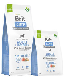 BRIT Care Dog Sustainable Adult Large Breed Chicken & Insect maistas didelių veislių šunims 12 kg + 3 kg