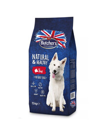 BUTCHER'S Natural&Healthy Dog sausas su jautiena15 kg + 4 x 400g Functional Dog Joints su vištienos gabalėliais padaže NEMOKAMAI