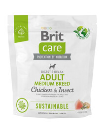 BRIT CARE Sustainable Adult Medium breed chicken insekt suaugusiems vidutinių veislių šunims su vištiena ir vabzdžiais 1 kg
