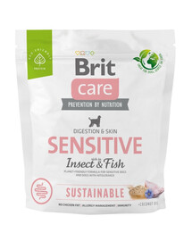BRIT CARE Dog Sustainable Sensitive fish insekt suaugusiems šunims su žuvimi ir vabzdžiais 1 kg