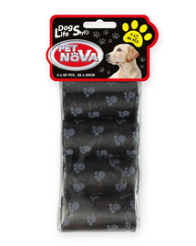 PET NOVA Dog Lifestyle maišeliai ekskrementams 4 rulonai x 20 vnt. juodi