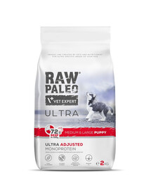 RAW PALEO Ultra Beef Medium&Large Puppy 2kg jautiena vidutinių ir didelių veislių šuniukams