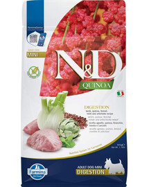 FARMINA N&D Quinoa Dog Adult Mini Digestion be grūdų ėriena, kvinojos, pankoliai ir artišokai 800g