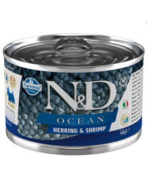 FARMINA N&D Ocean Dog Silkė, krevetės 140 g Silkė ir krevetės