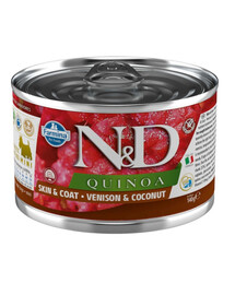 FARMINA N&D Quinoa Dog Venison, coconut 140 g Elniena su kokosu odai ir kailiui stiprinti