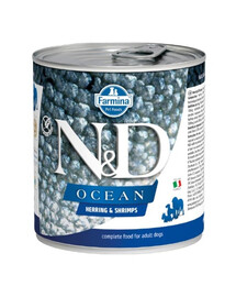 FARMINA N&D Ocean Dog Silkė, krevetės 285 g Silkė ir krevetės