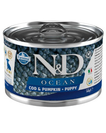 FARMINA N&D Oceean Dog Puppy Menkė, moliūgas 140 g Menkė ir moliūgas šuniukams