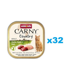 ANIMONDA Carny Country Adult Chicken, Veal, Vension 32x100 g vištienos, veršienos ir kiaulienos suaugusioms katėms