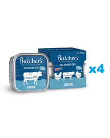 BUTCHER'S Original Junior Mix flavours vištienos, jautienos ir kalakutienos paštetas šuniukams 16x150g