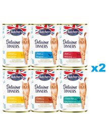 BUTCHER'S Delicious Dinners Mix skoniai želė 12x400g gabalėliuose su vištiena, elniena, upėtakiu, jūros žuvimi, jautiena