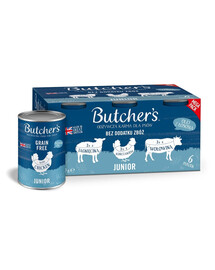 BUTCHER'S Original Junior Recipe in jelly Mix24x400 g želė gabalėlių su ėriena, vištiena ir jautiena šuniukams