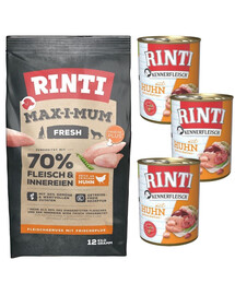 RINTI MAX-I-MUM Chicken su vištiena 12 kg + Kennerfleisch Chicken vištienos drėgnas maistas 3x400 g