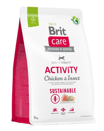 BRIT CARE Dog Sustainable Activity chicken insekt aktyviems suaugusiems šunims su vištiena ir vabzdžiais 3 kg