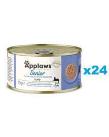 APPLAWS Cat Senior Tuna Fillet with Sardine in Jelly tunas su sardinėmis drebučiuose vyresnėms katėms 6x70 g