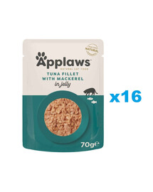 APPLAWS Cat Adult Pouch Tuna with Mackerel in Jelly tuno filė su skumbre drebučiuose 16x70 g