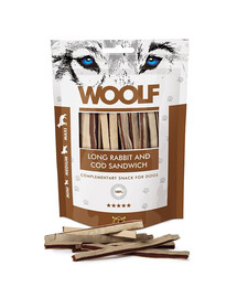 WOOLF Long Rabbit And Cod Sandwich 100g triušienos sumuštiniai su menkėmis