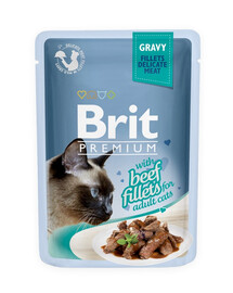 BRIT Premium Cat Fillets in Gravy drėgnas kačių ėdalas su jautiena 24x85g