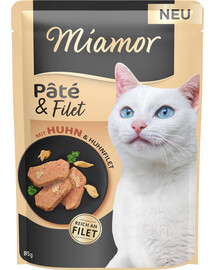 MIAMOR Pate and Filet with Chicken vištienos filė gabaliukai 85 g