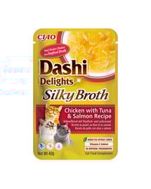 INABA Cat Dashi Delights Silky Broth Vištiena, tunas ir lašiša 40g