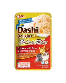 INABA Cat Dashi Delights Delicate Flakes Vištiena, tunas ir lašiša 40g