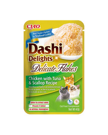 INABA Cat Dashi Delights Delicate Flakes Vištiena, tunas ir šukutės 40g