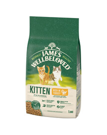 JAMES WELLBELOVED Kitten 1,5 kg sausas visavertis ėdalas jaunesniems nei 12 mėnesių kačiukams, kuriame gausu kalakutienos ir ryžių