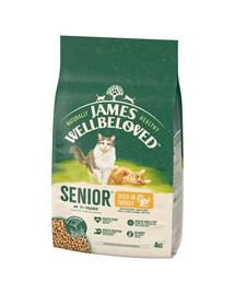 JAMES WELLBELOVED Senior 4 kg sausas visavertis ėdalas vyresnėms nei 7 metų katėms, kuriame gausu kalakutienos