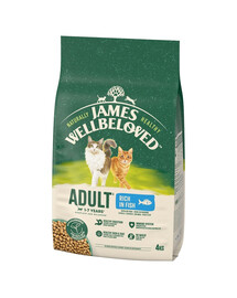 JAMES WELLBELOVED Adult 4 kg sausas visavertis ėdalas suaugusioms 1-7 metų katėms, kuriame gausu žuvies
