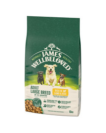 JAMES WELLBELOVED Adult 10 kg visavertis sausas ėdalas suaugusiems didelių veislių šunims nuo 14 mėnesių iki 10 metų, kuriame gausu ėrienos ir ryžių