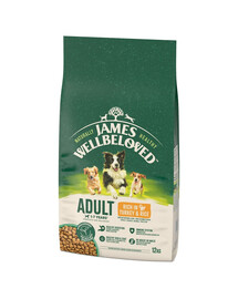 JAMES WELLBELOVED Adult 12 kg sausas visavertis pašaras suaugusiems 1-7 metų šunims su daug kalakutienos ir ryžių