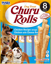 INABA Churu Rolls Chicken 8x12 g – vištienos ir sūrio ritinėliai šunims