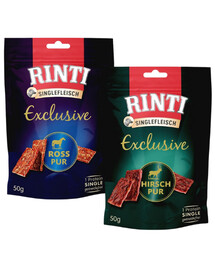 RINTI Singlefleisch Išskirtinis šunų skanėstų mišinys su žirgais ir žvėriena 12x50 g