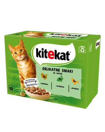 KITEKAT Delikatesiniai skoniai padaže 12x85g drėgnas kačių ėdalas su kalakutiena, triušiena, paukštiena