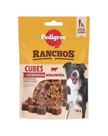 PEDIGREE Ranchos Cubes 70 g Papildomas ėdalas suaugusiems šunims be grūdų su jautiena