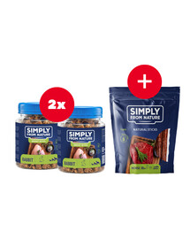 SIMPLY FROM NATURE Smart Bites Triušių traukinukai šunims 2 x 130 g + skanėstas NEMOKAMAI
