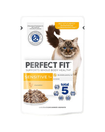 PERFECT FIT Sensitive 1+ 12x85 g visavertis drėgnas ėdalas suaugusioms katėms su vištiena padaže
