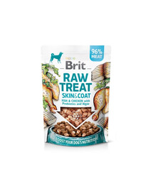 BRIT Raw Treat Freeze Dried Skin Coat 40 g liofilizuotų žuvų ir vištienos skanėstų su probiotikais šunims
