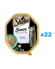 SHEBA Sauce Collection 22x85 g drėgnas visavertis ėdalas suaugusioms katėms su veršiena padaže
